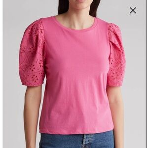 Industry Republic hot pink Eyelet Sleeve Cotton Top